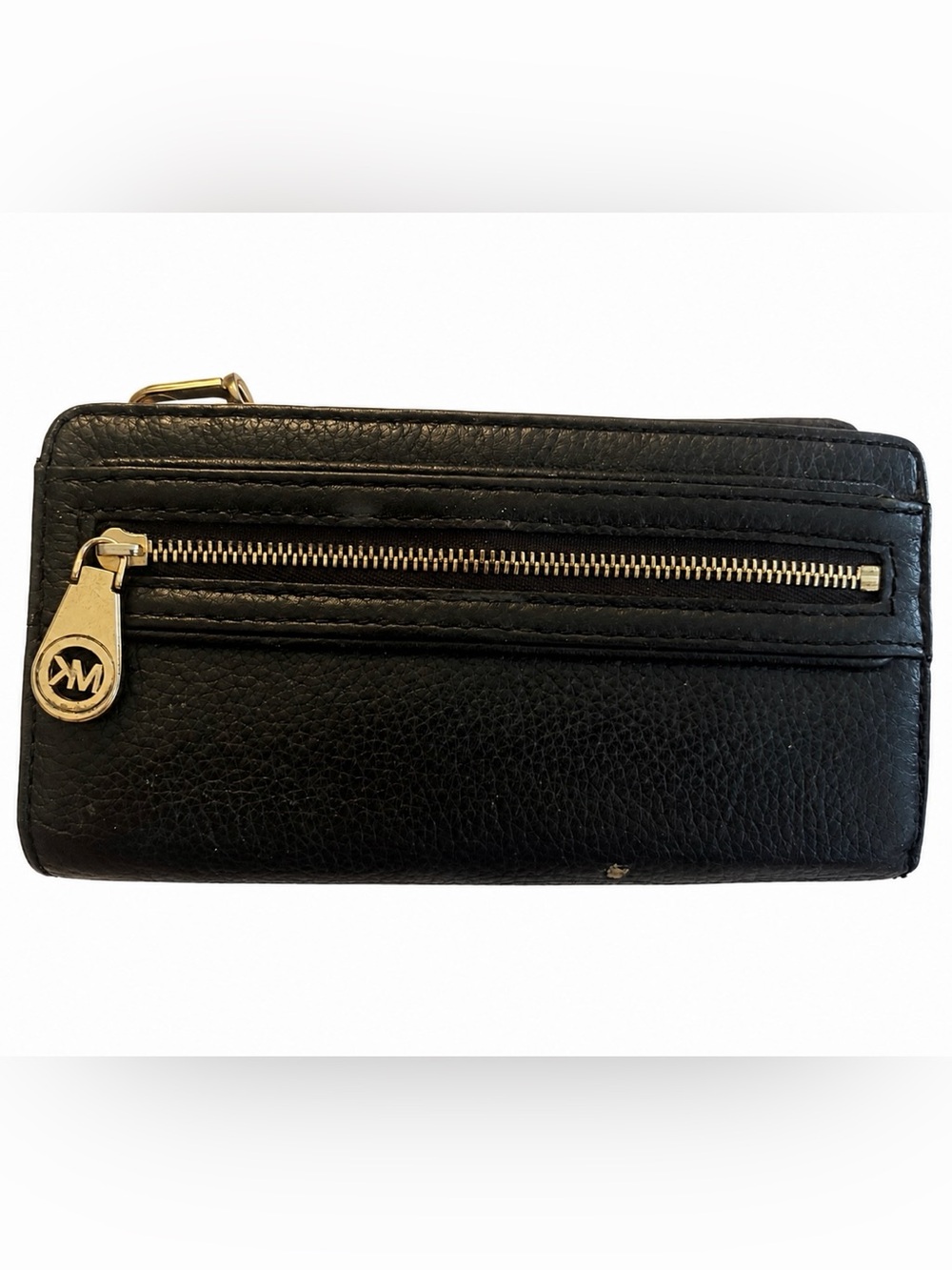 Michael Kors Black Leather Wallet Zip Around Clutch Pebbled Leather